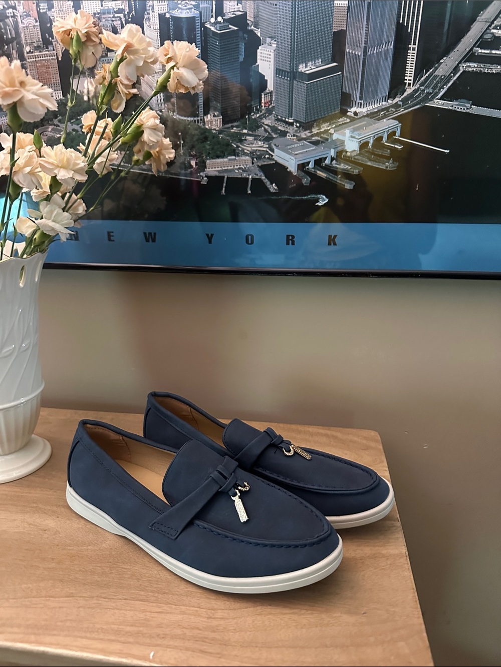 Yoki Navy Slip-On Loafers with Tassel Charm